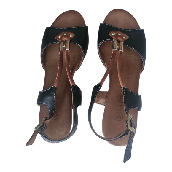 La Pinta Black Brown Leather Sandals Size 38 (US 7.5–8) Slingback Heels - Picture 5 of 9